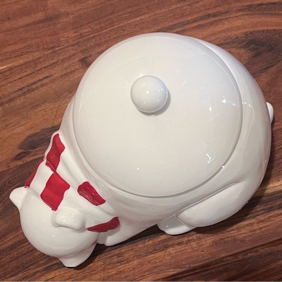 Magenta Ceramic Blushing Polar Bear Canister Jar White/Red - Picture 7 of 14